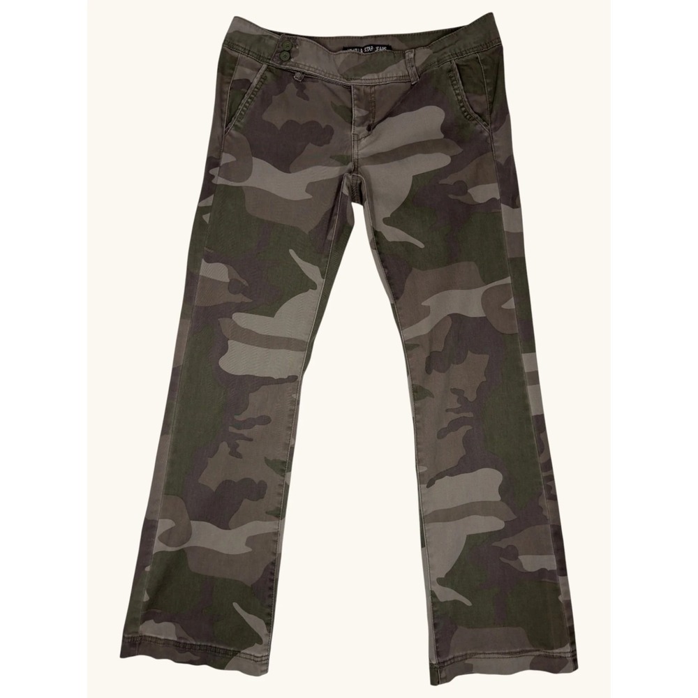 Vanilla Star Jeans Camo Print Bootcut Pants Green Brown Camouflage Size 11